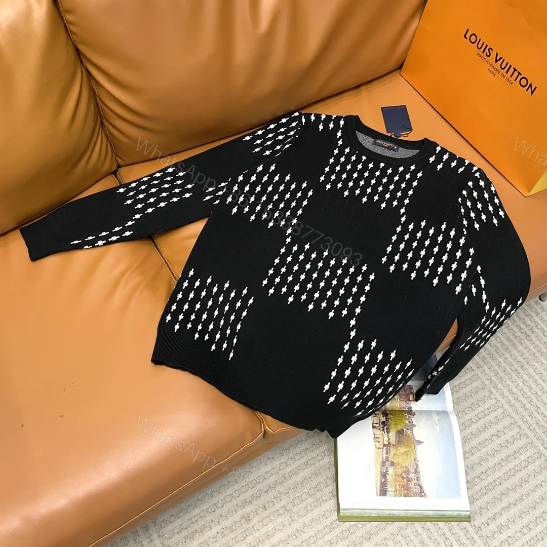 LV 精品仿製棋盤格針織毛衣 黑白經典花紋修身版型 — view 1