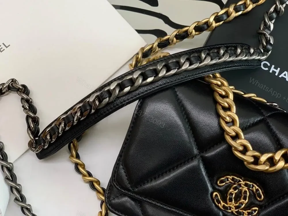 View 3 of Chanel 19 wallet on chain in shiny lambskin