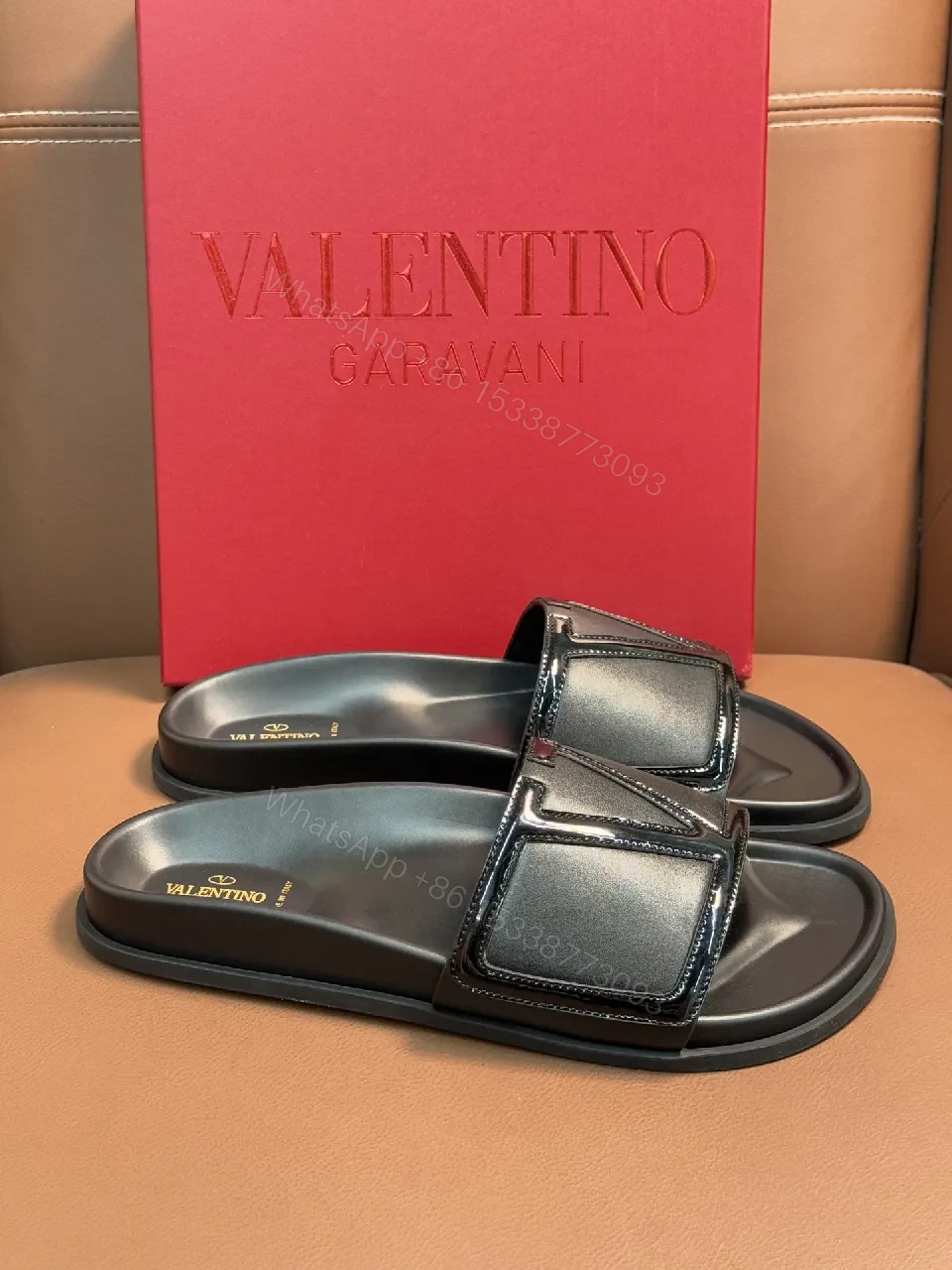 View 3 of Black Strap + Faux Leather + Chic Slide + All-Day Comfort + Sandals