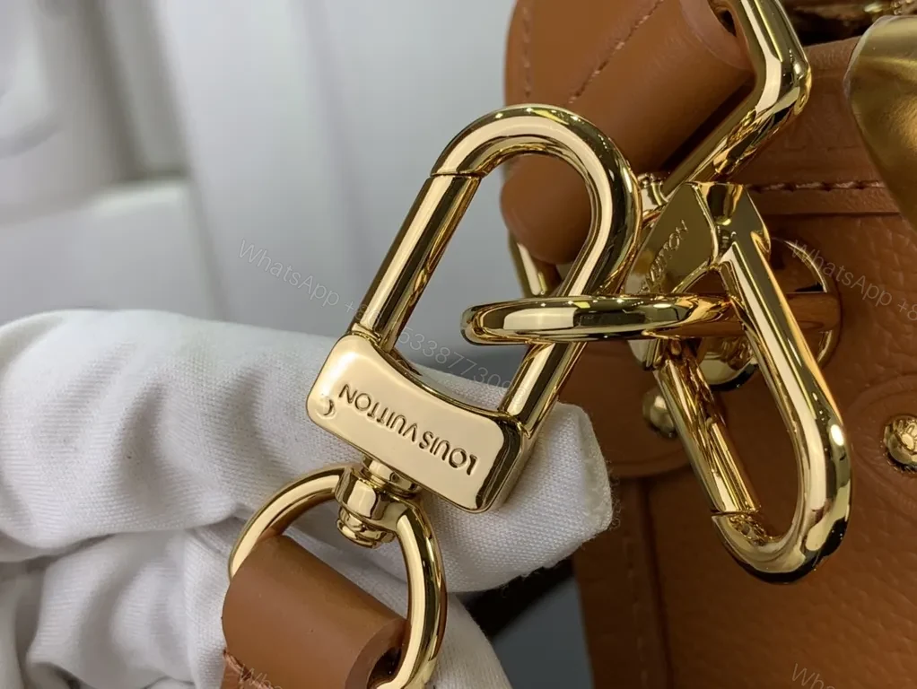 View 4 of Cognac Leather Satchel: Gold-Stud Accent, Structured Style