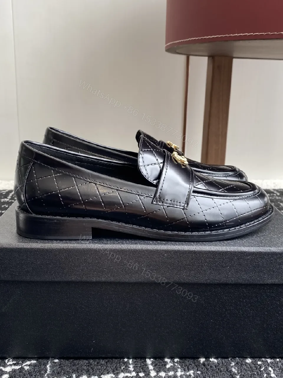 View 7 of Quilted Leather Loafers with Gold Hardware, Classic Style