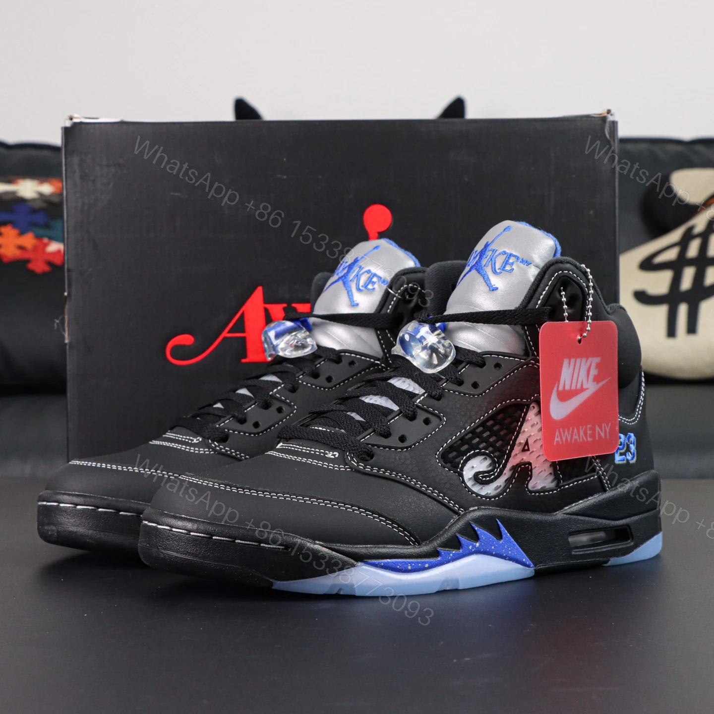 Awake NY x Air Jordan 5 Retro Black Reps — view 1