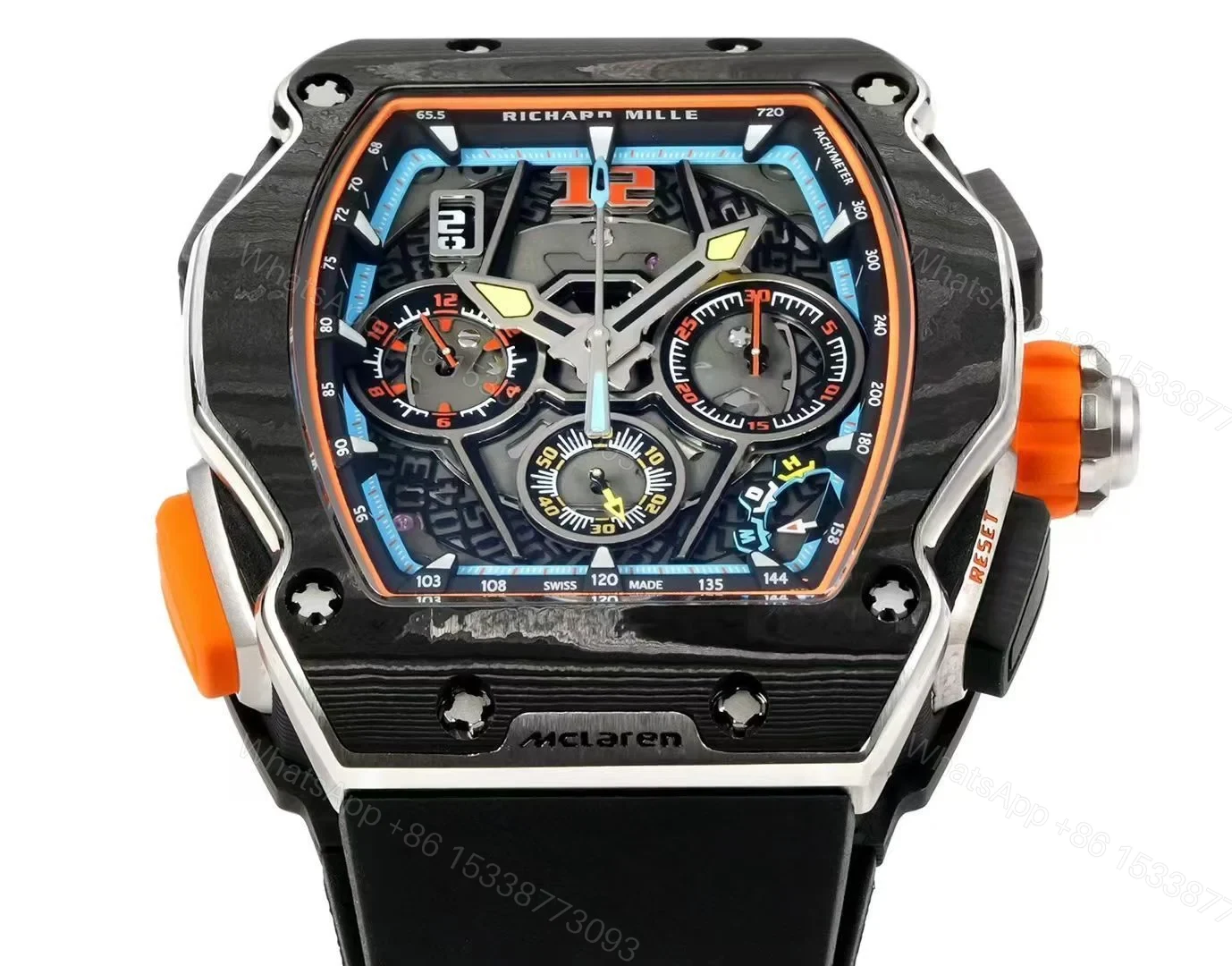 View 2 of Richard Mille RM65-01 McLaren W1 Automatic Chronograph Watch Carbon TPT Titanium Skeleton Dial RMAC4 Movement Supercar Edition RM65-01-MCL-W1-CHR