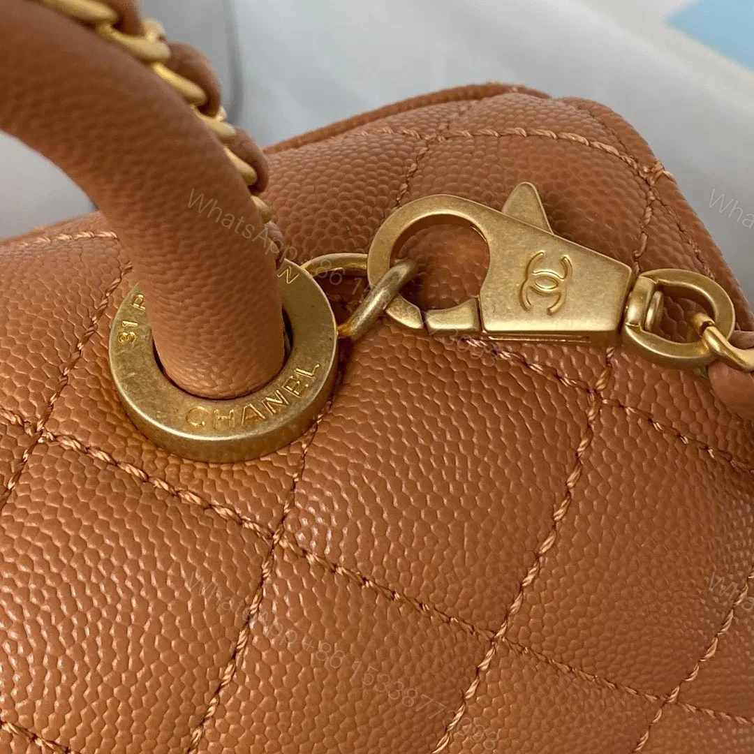 View 2 of Chanel Coco Brown Leather With Lock Gold Handbags 24cm