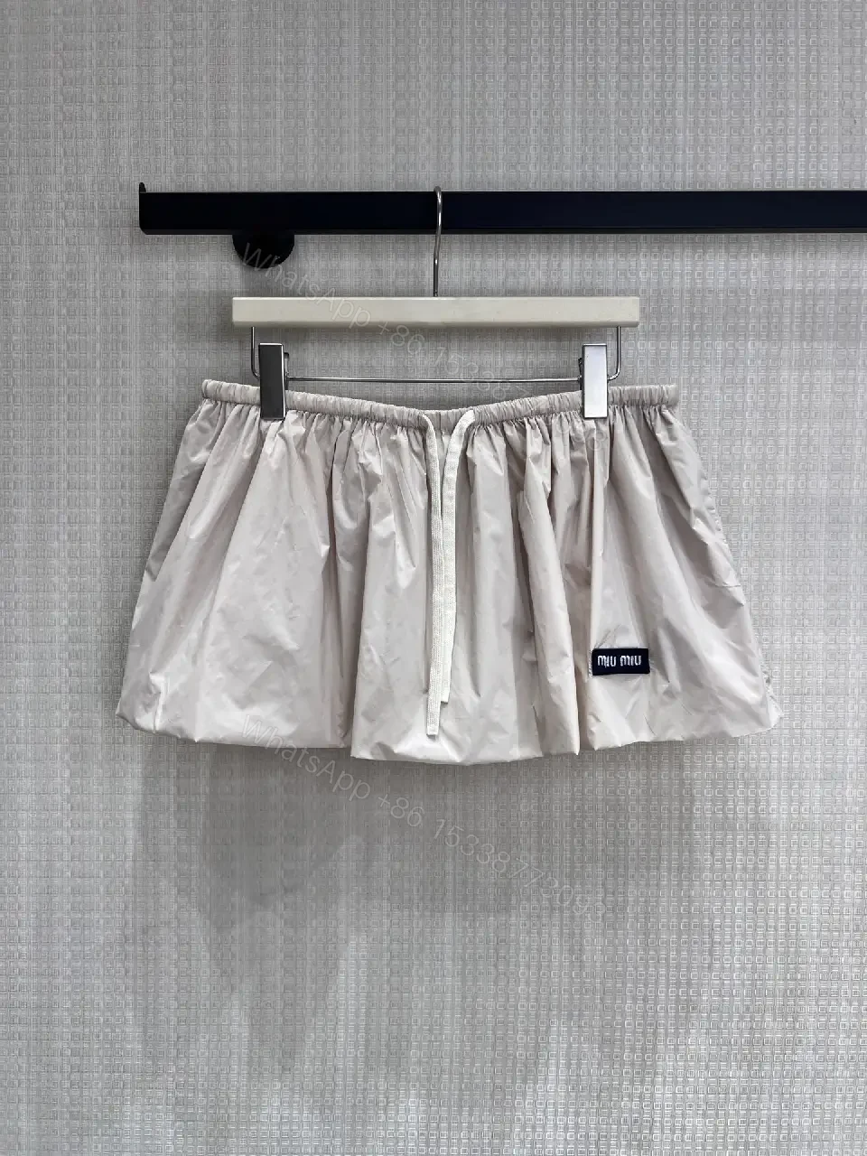 View 5 of Beige Nylon Short Skirt Drawstring Key Feature: Miu Miu Style