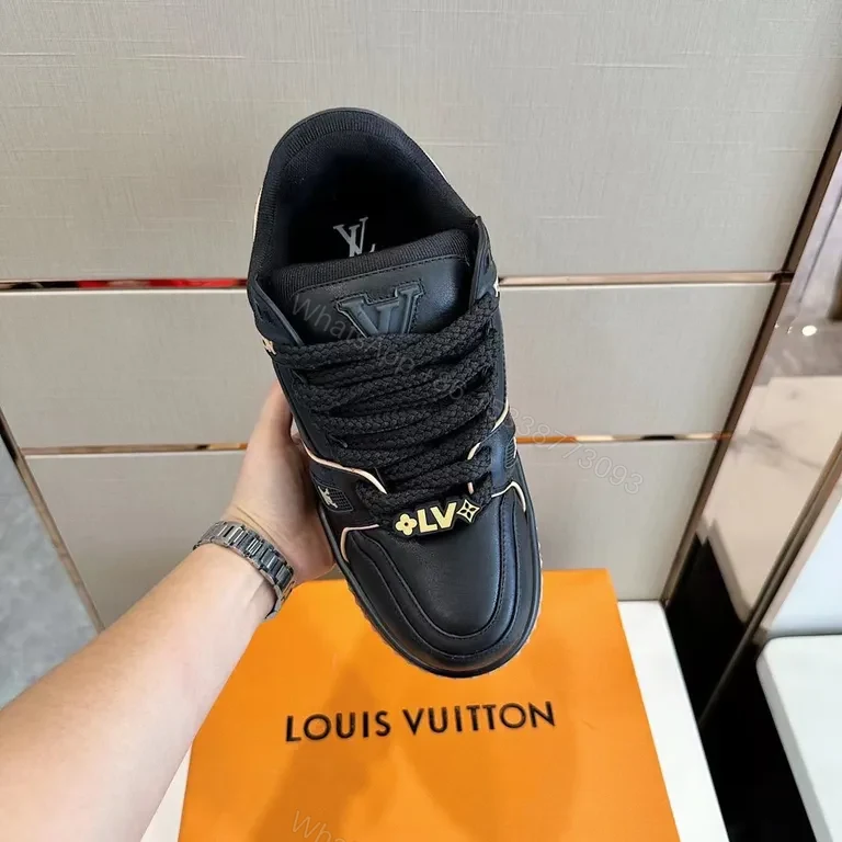 View 3 of Black Calf Leather LV-Inspired High-Top Sneaker with All-Day Comfort