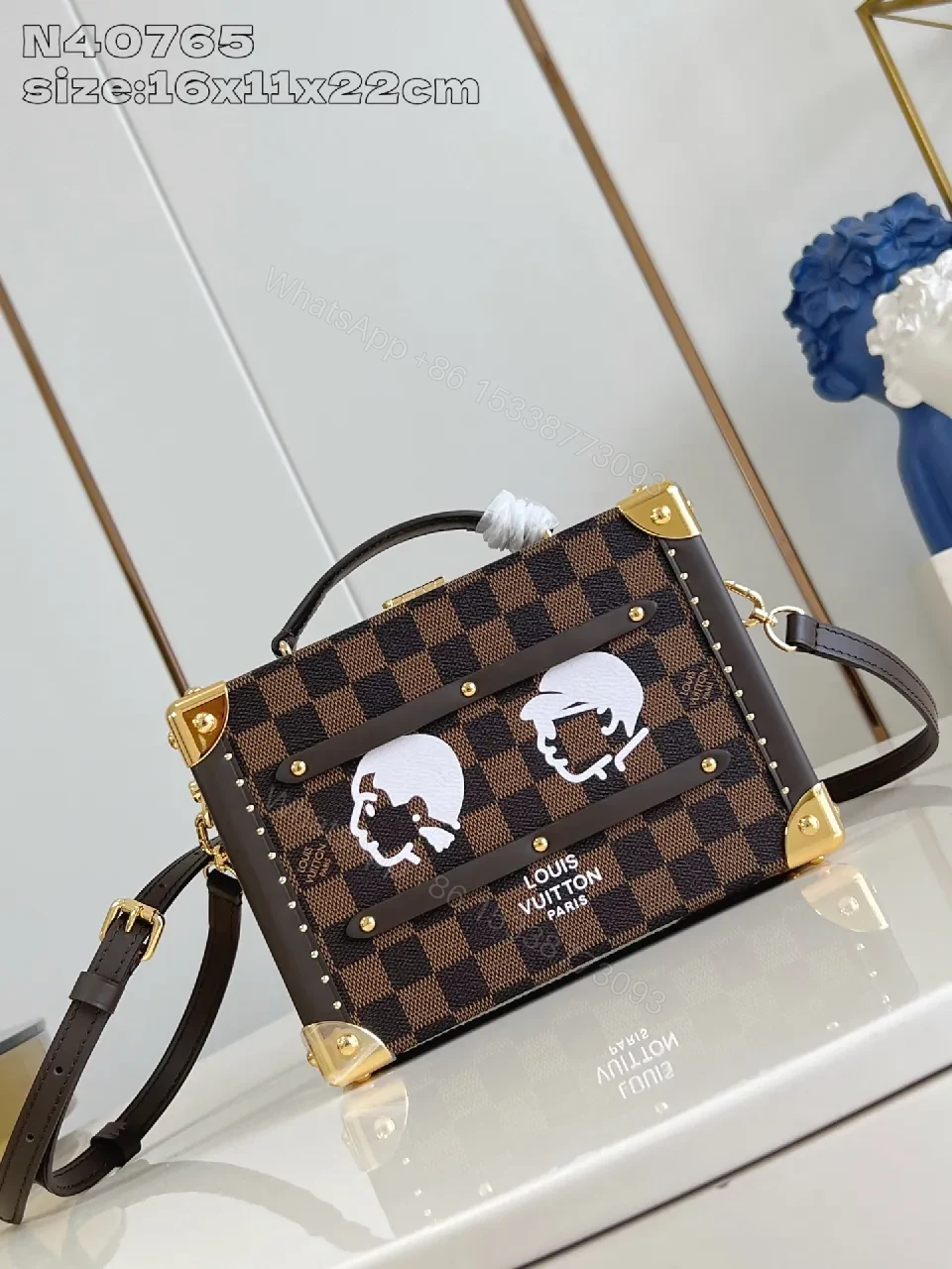 Checkerboard Satchel with Skull Accent – Compact Luxury Bag — view 1