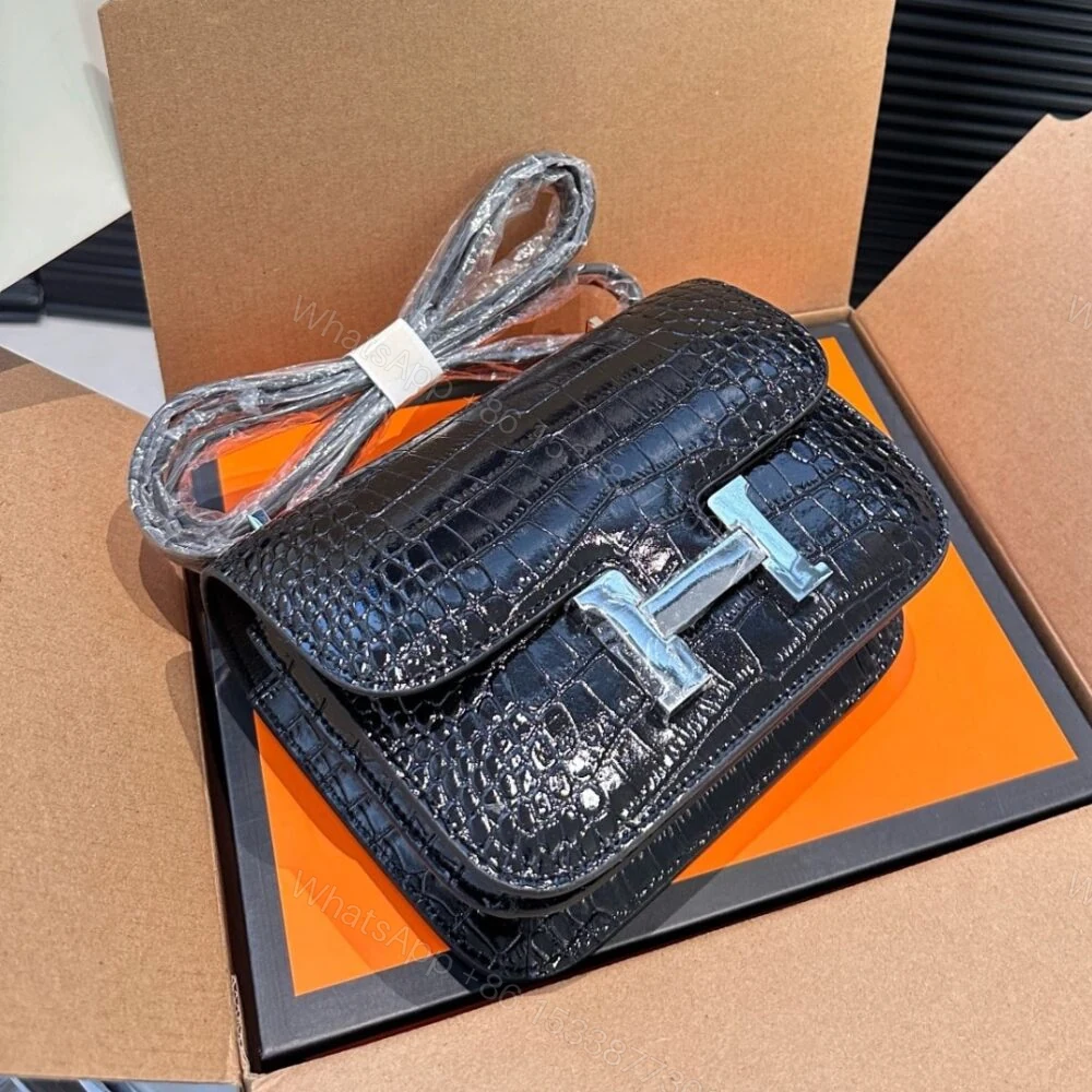 View 2 of Hermes Mini Constance 19 Shiny Alligator Palladium Hardware Black 19Cm