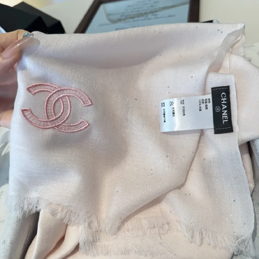 View 3 of Soft Pink Scarf – Premium Fringed Embroidered Accessory