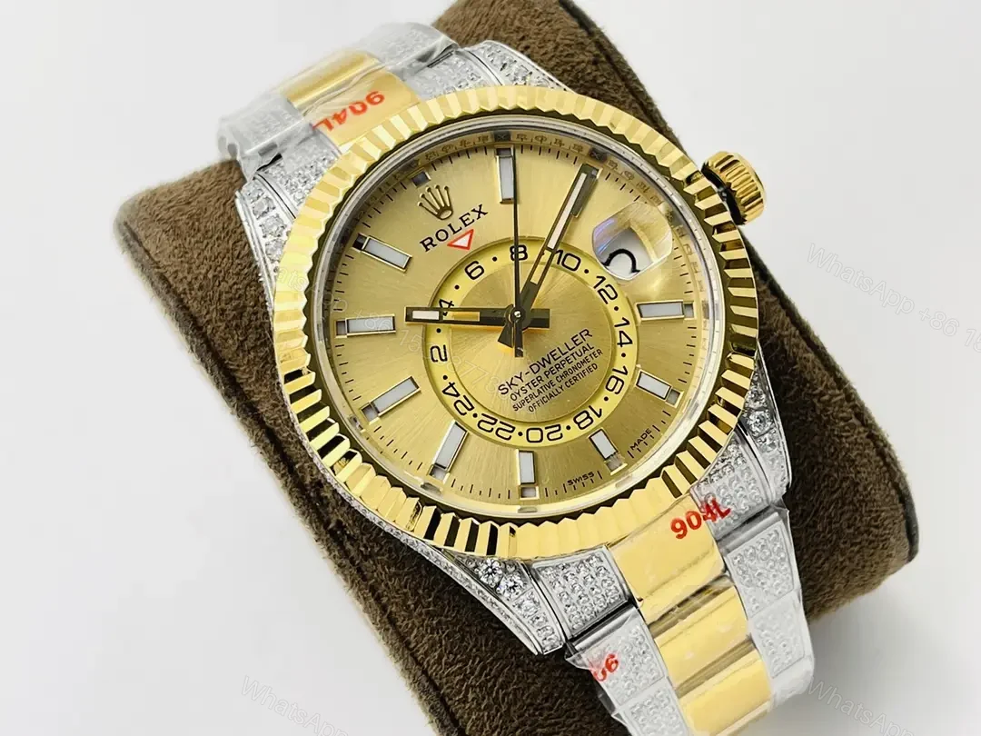 View 2 of Fake Rolex Sky-Dweller Champagne Diamond 42mm ROLEX-SKY-CHAMP-DIA-TT-42