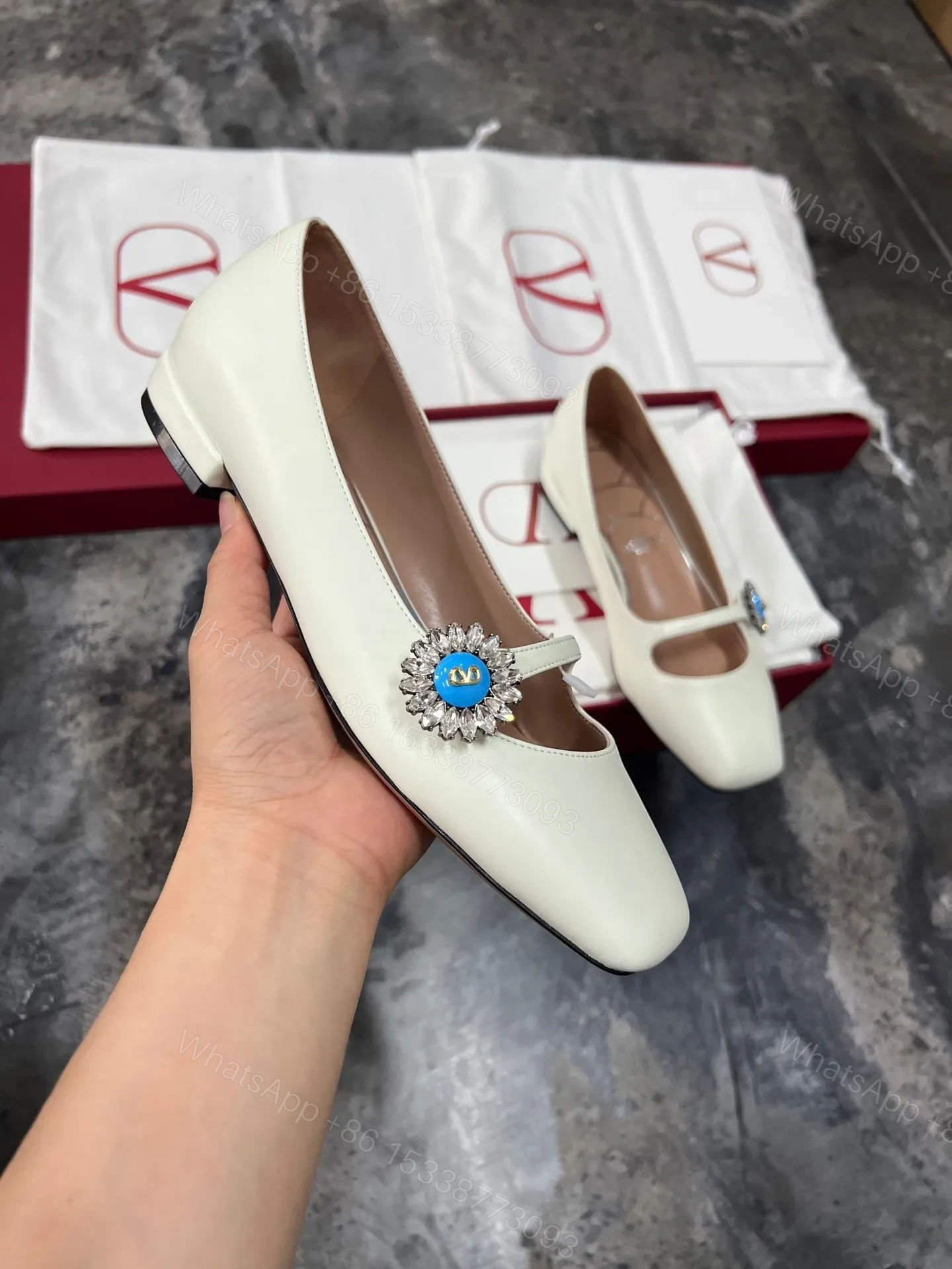 View 3 of Valentino Women White Leather Embellished Flats