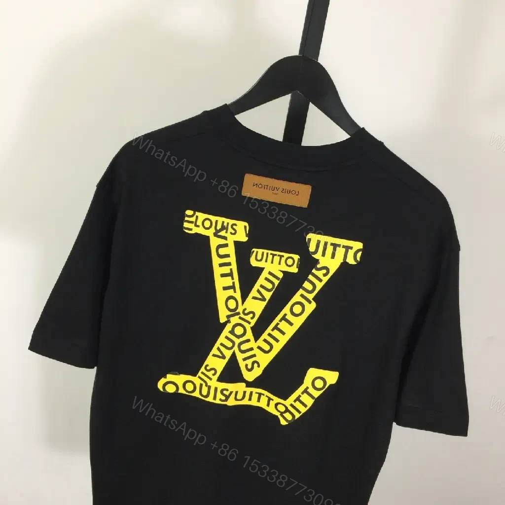View 2 of Black Cotton Tee, Bold LV-Inspired Graphic, Relaxed Fit Tee