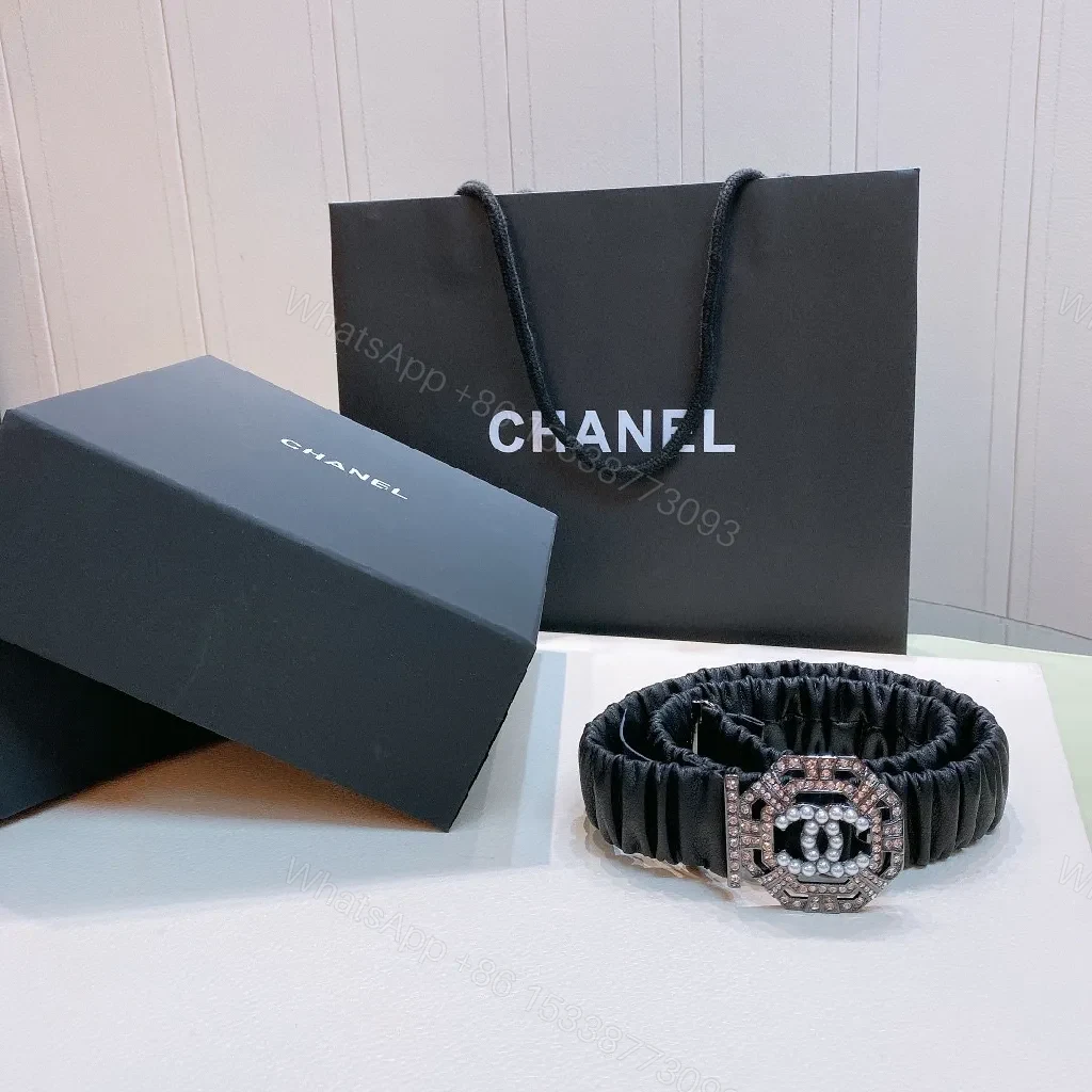 View 5 of Black Satin-Striped Belt: Crystal Buckle, Luxe Style