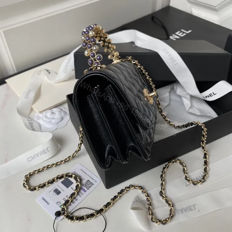 View 6 of Chanel-Inspired Quilted Black Calfskin Bag with Chain
