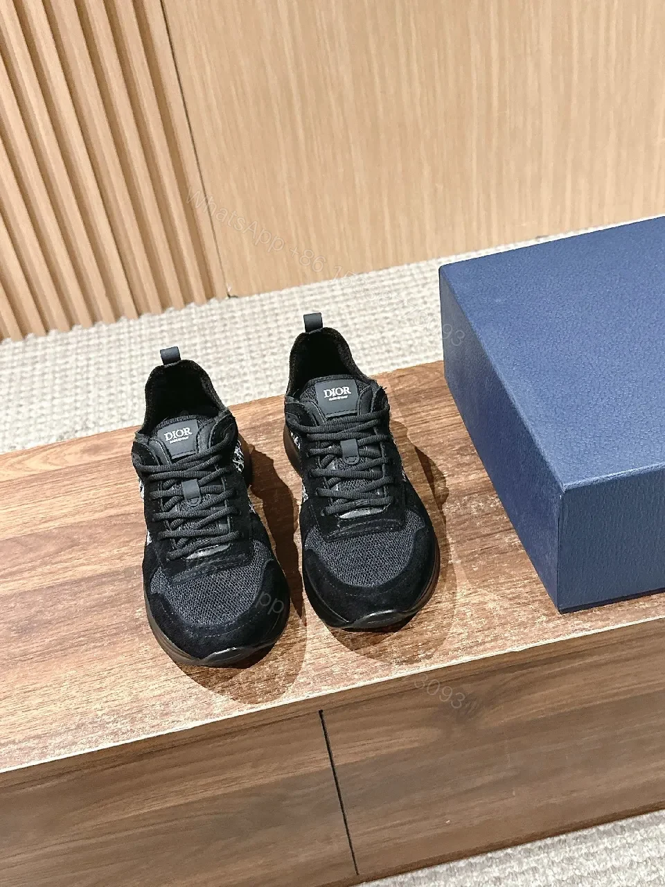View 3 of Monochrome suede & mesh high-top sneakers with designer detailing