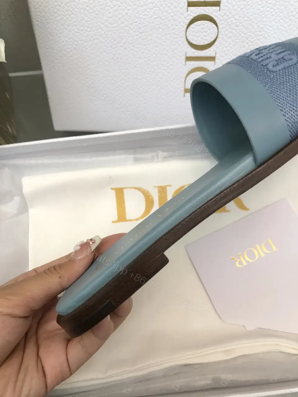 View 10 of Blue Denim Strap Slide Sandals Dior Paris Style Lightweight Comfort Sandal