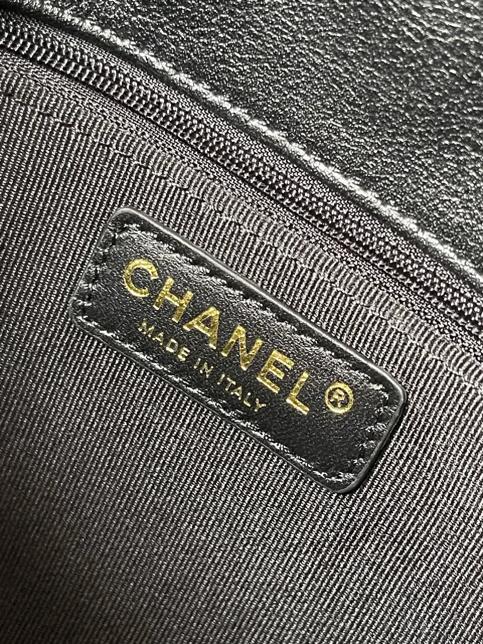 View 5 of Quilted Black Leather Satchel with Gold Chain Accent
