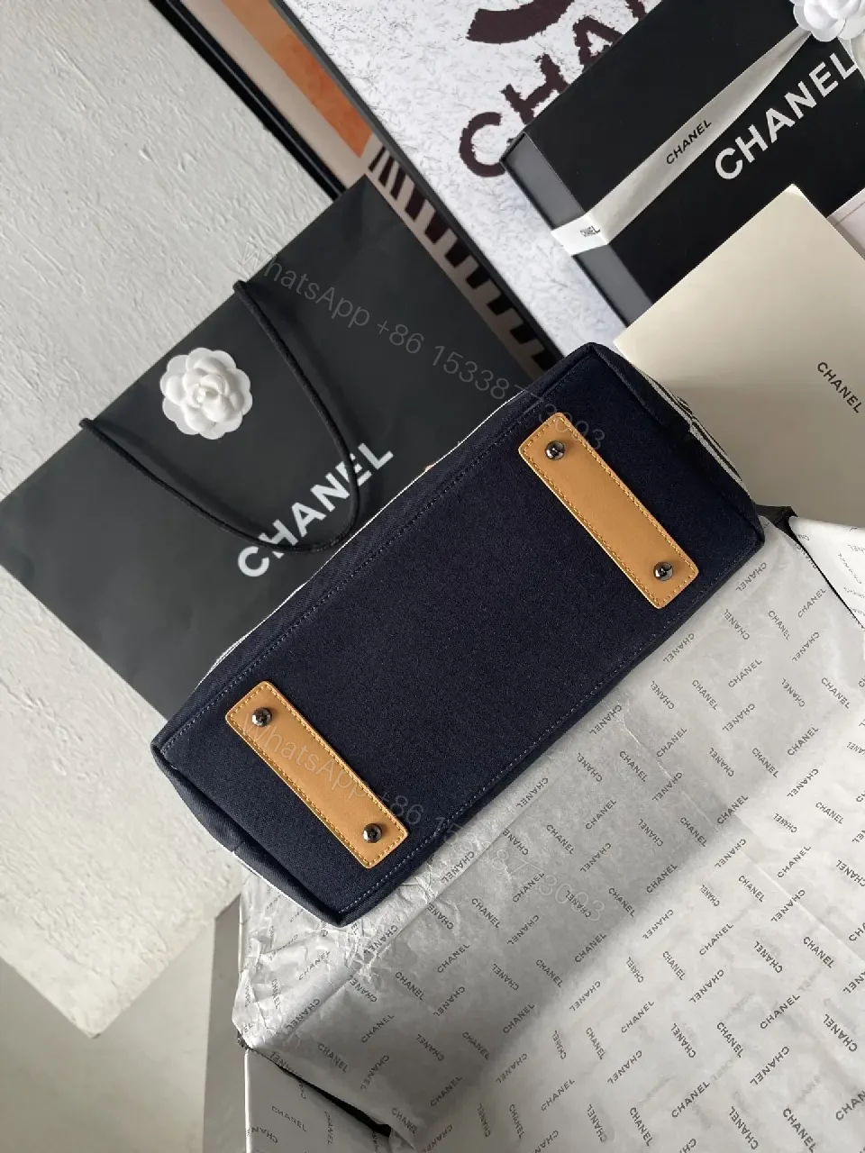 View 4 of Navy Canvas Striped Tote: Luxe Everyday Carryall