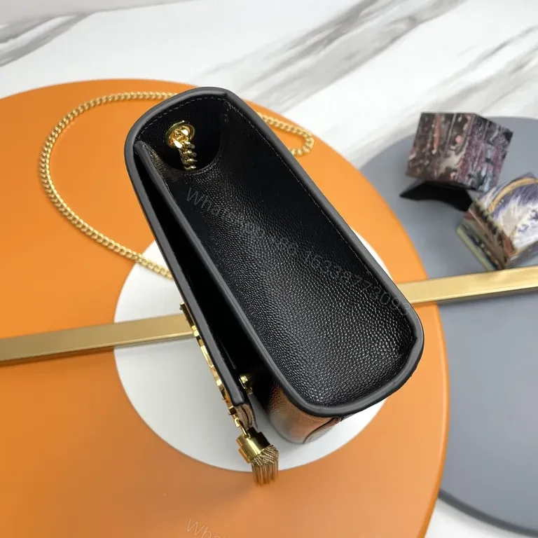 View 4 of Chic Black Leather Crossbody with Gold Logo