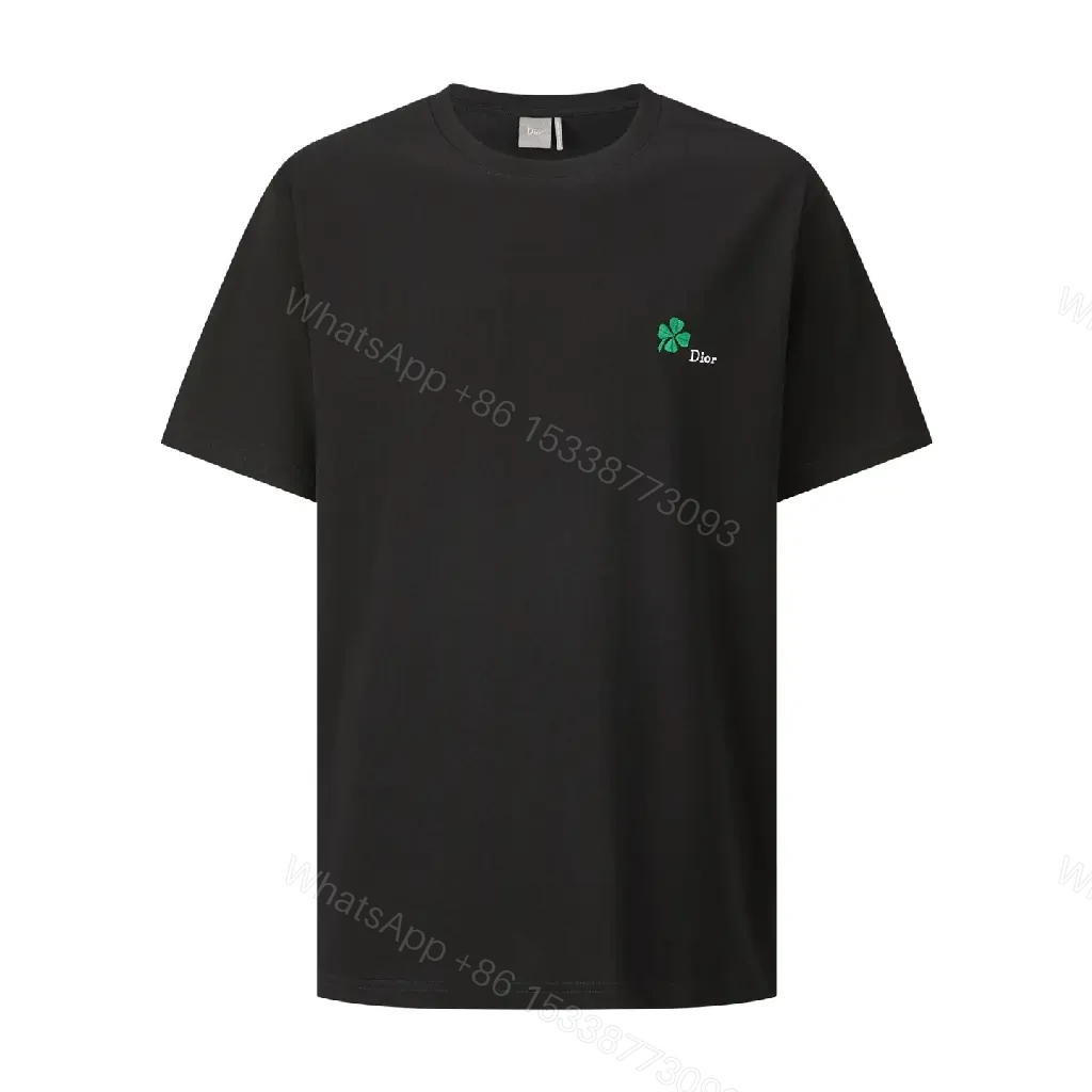 View 2 of Black Cotton T-Shirt with Green Clover Embroidery Dior Logo