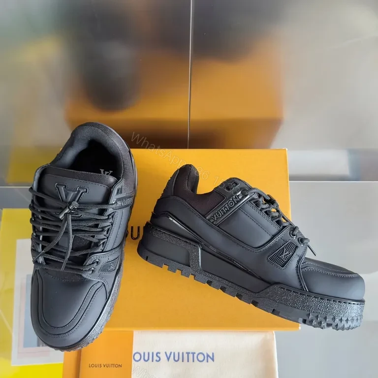 View 5 of Monochrome LV-Influenced Leather Sneakers: Sleek, Durable