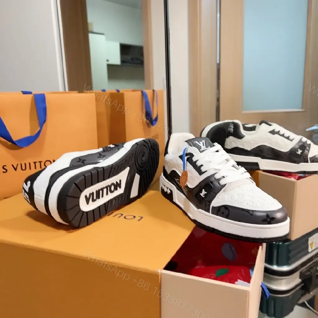 View 7 of Bold Monochrome Trainer: Premium Leather, LV-Inspired