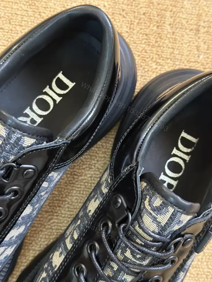 View 9 of DIOR COMBAT DERBY SHOES BLACK POLISHED CALFSKIN WITH BEIGE AND BLACK OBLIQUE JACQUARD – CD196