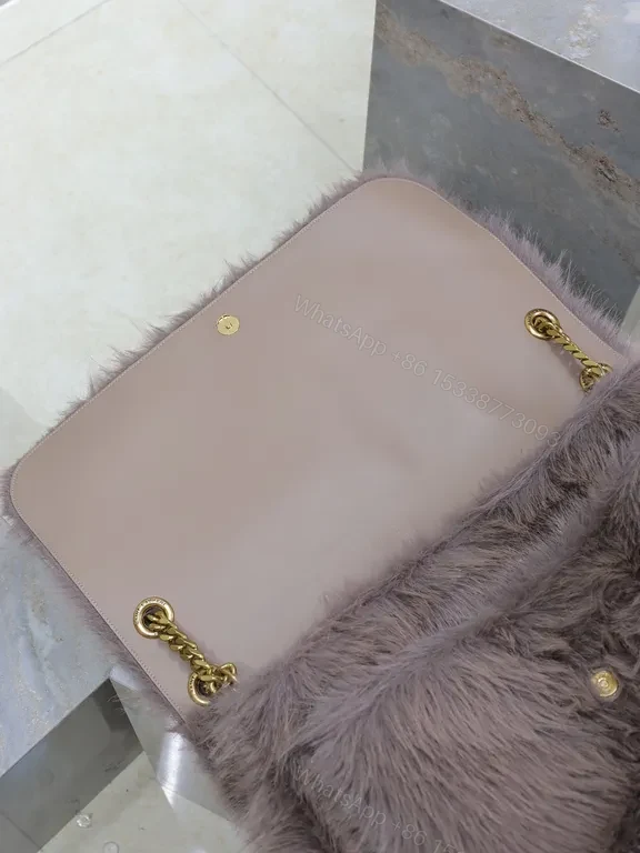 View 9 of Luxuriously Faux Fur Satchel: Gold-YSL Hardware Bag