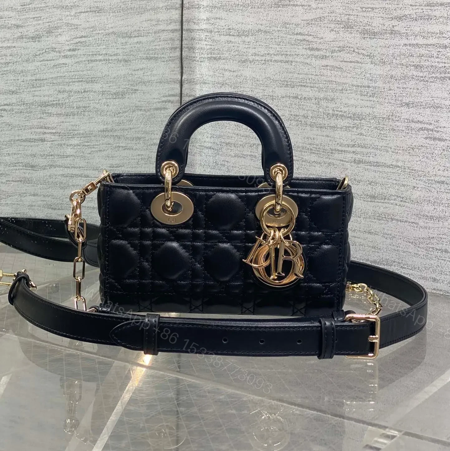 DIOR 25S MICRO LADY D-JOY 19 IN BLACK GOLD HARDWARE — view 1