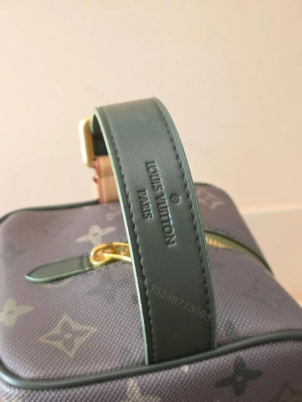 View 8 of Dark Gray LV Monogram Canvas Shoulder Bag with Gold Hardware