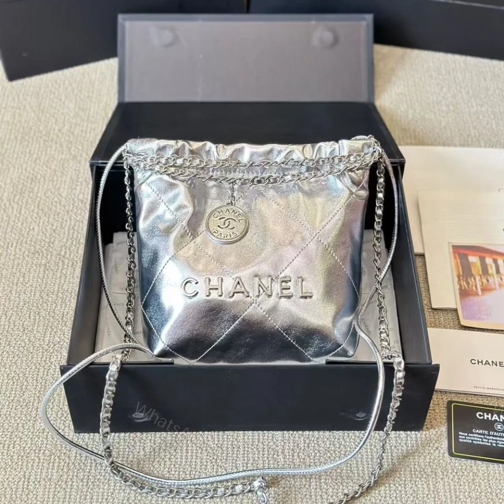 View 2 of Chanel 22 Mini Handbag Shiny And Gold Tone Metal Silver 20cm