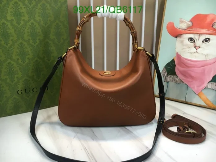 View 6 of Gucci Imitation Diana Medium Black Leather Handbag QB61177 – Designer AAAA Purse