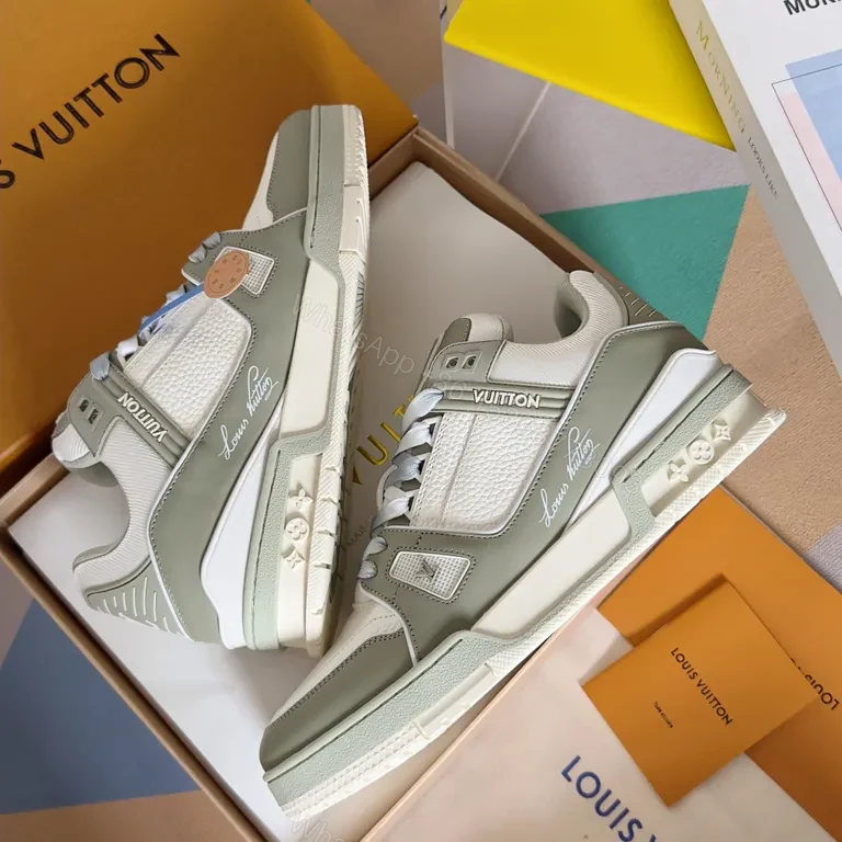 View 3 of Bold LV All-Season Leather Sneakers with Velvet Panels