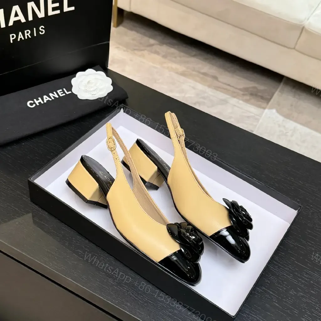 View 9 of Two-Tone Slingback Pumps with Rose Detail - Sophisticated Comfort