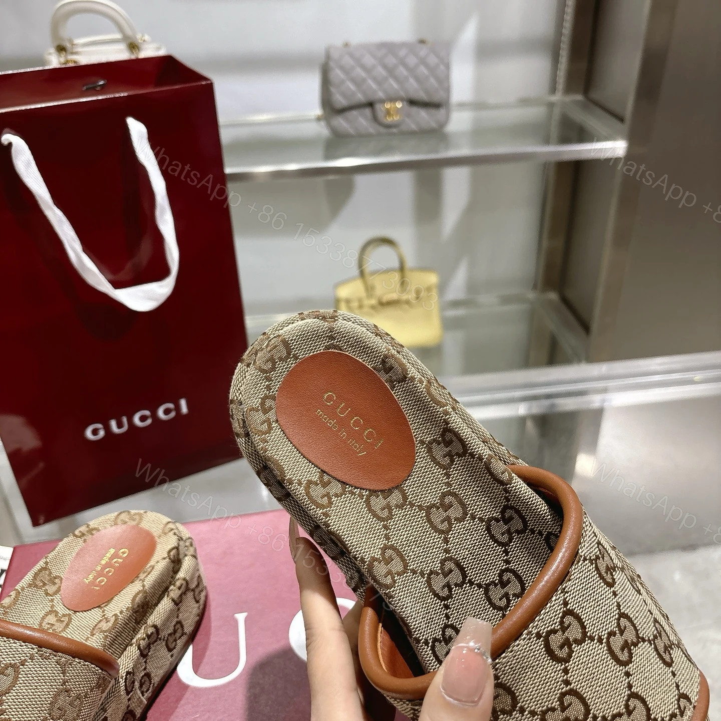 View 6 of GUCCI WOMEN’S GG PLATFORM SANDAL BEIGE 816797 FAD9C 9745