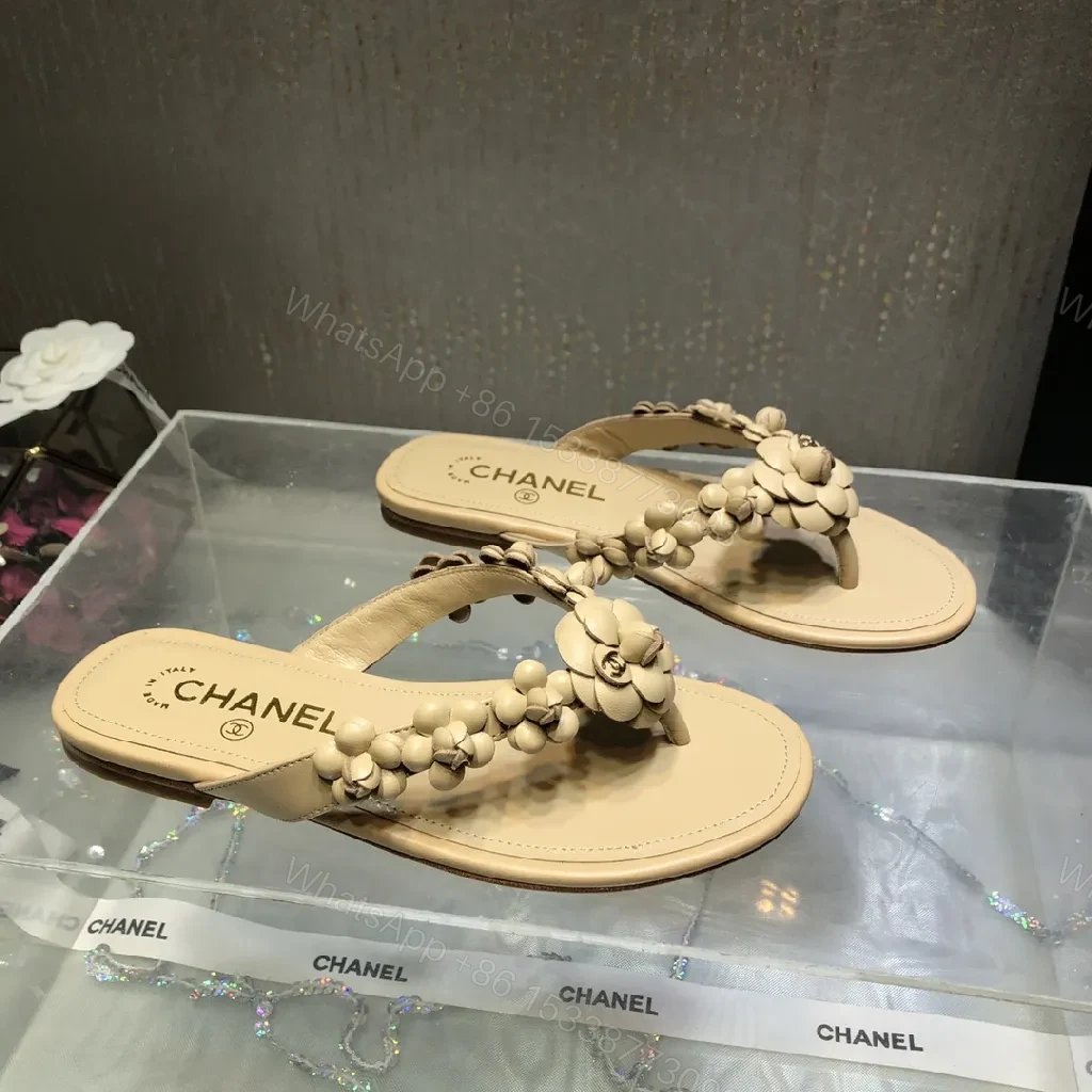 Beige Floral-Accent Sandals: Luxe Comfort Slip-On — view 1