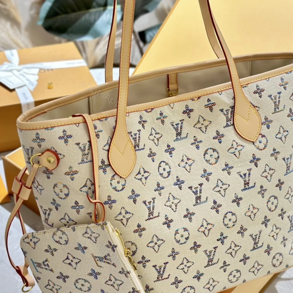 View 5 of Louis Vuitton Neverfull MM Monogram Jacquard Fabric Multicolor Beige 32Cm M24905