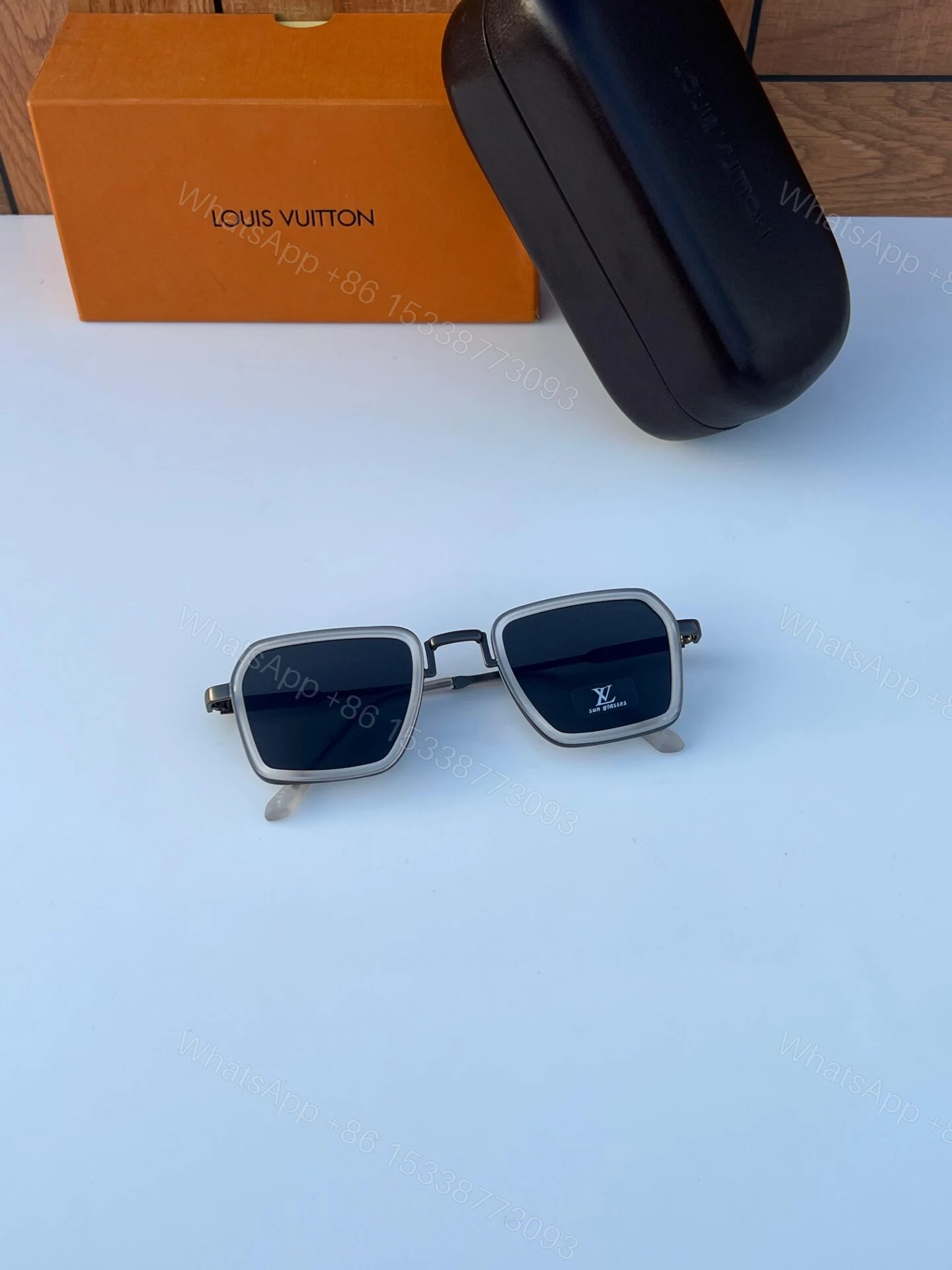 View 5 of Louis Vuitton Square Sunglasses Black-White