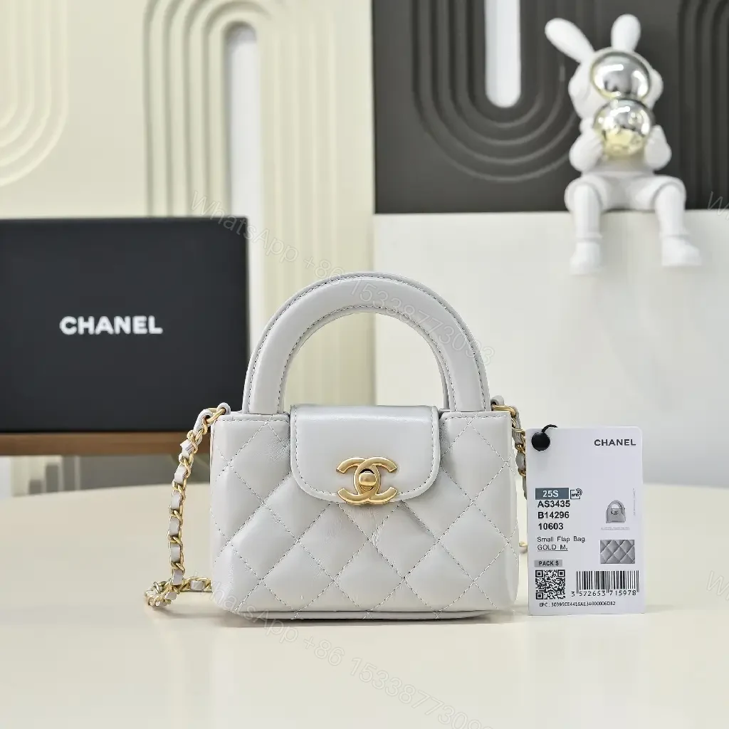 View 6 of Quilted Gray Luxe Mini Flap Bag - Gold Hardware