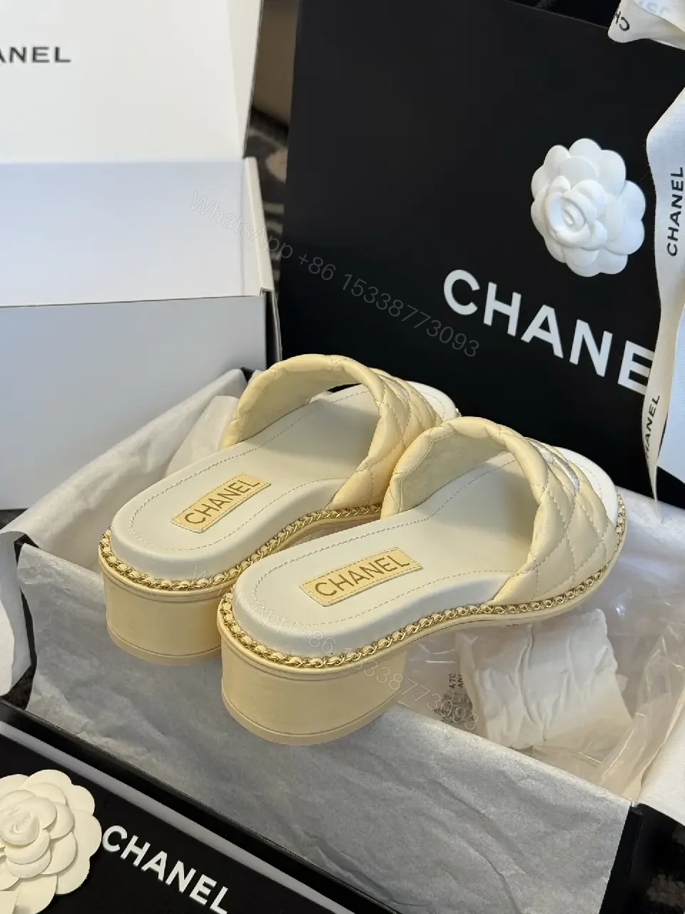 View 7 of Champagne-Beige Quilted Slide: Luxury, Slip-On Comfort