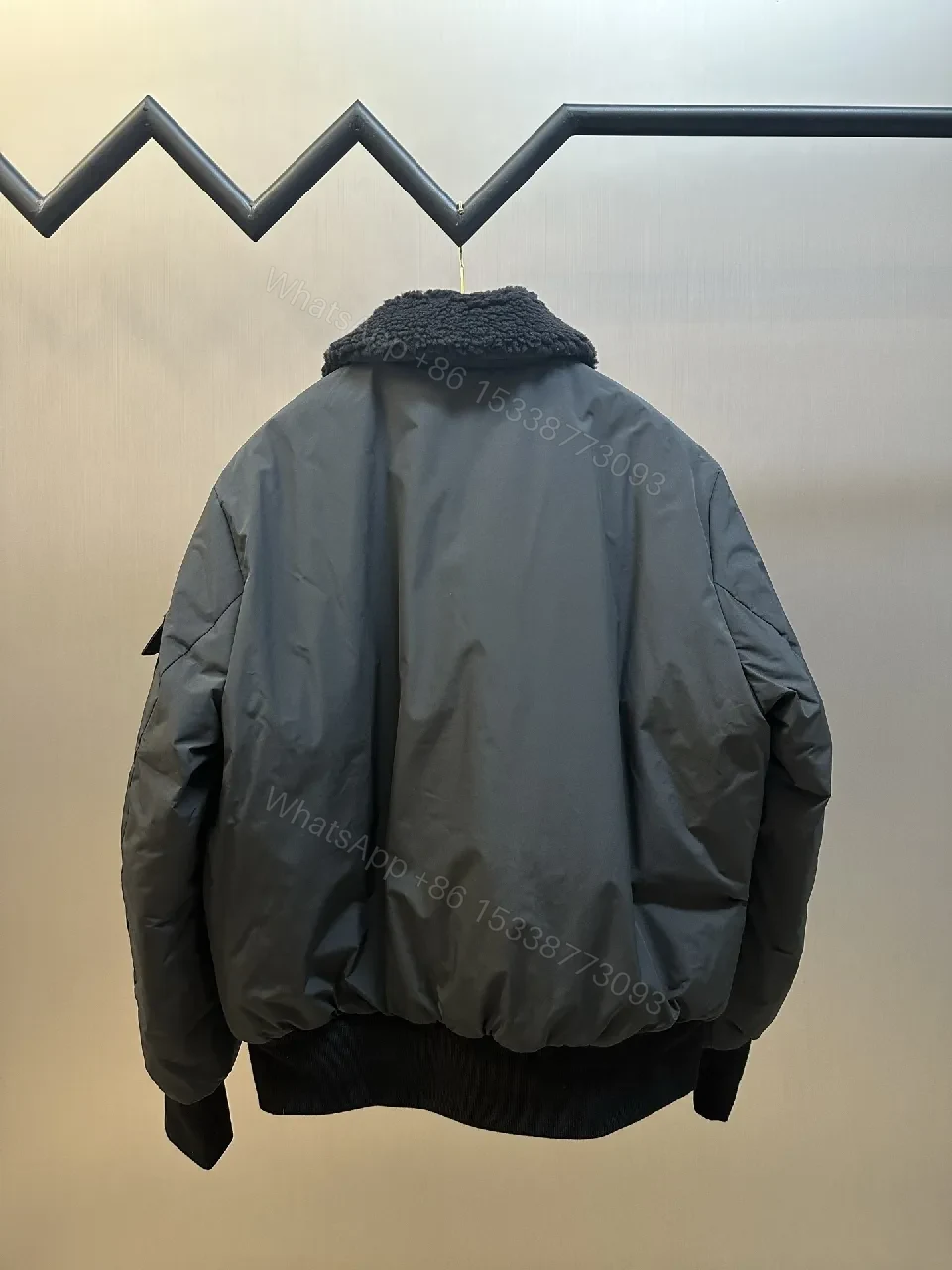 View 10 of Black + Shearling + Bomber + Plush Collar Warmth + Jacket