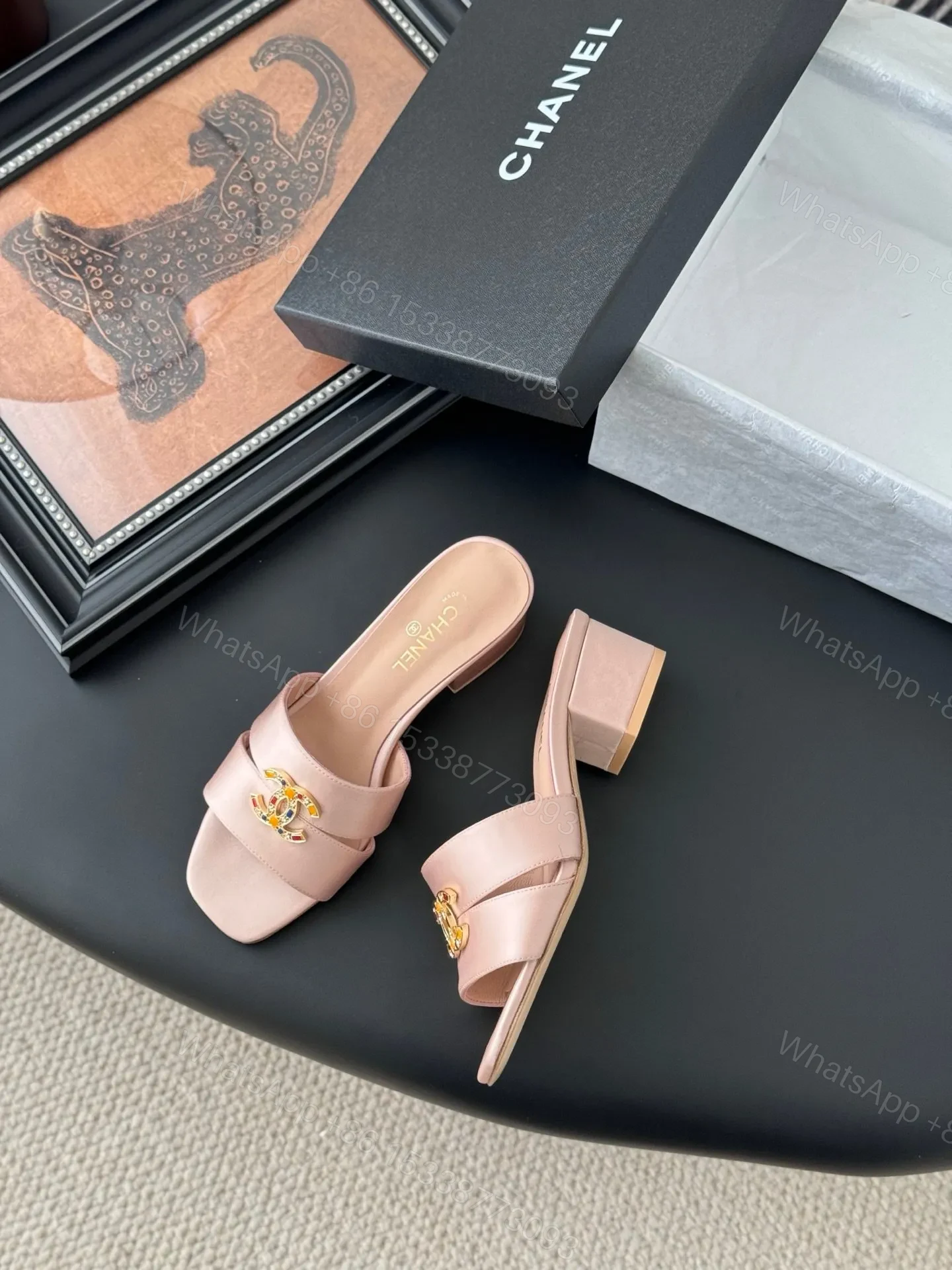 View 3 of Chanel Women Light Pink Satin Mules