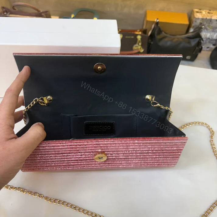 View 7 of FIRST COPY JIMMY CHOO ROSE GLITTER WEATIE CLUTCH HANDBAG