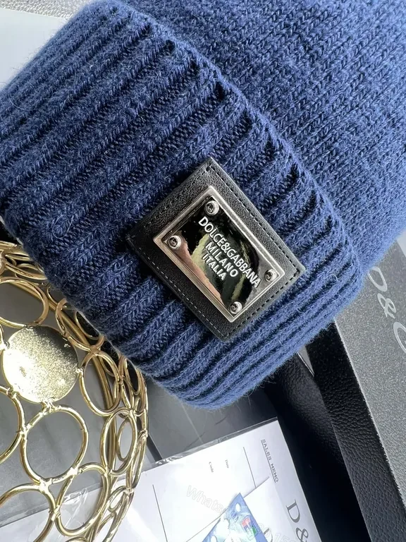 View 2 of Grey Knit Beanie with D&G Plaque â€“ Luxury Urban Style, Soft Warmth