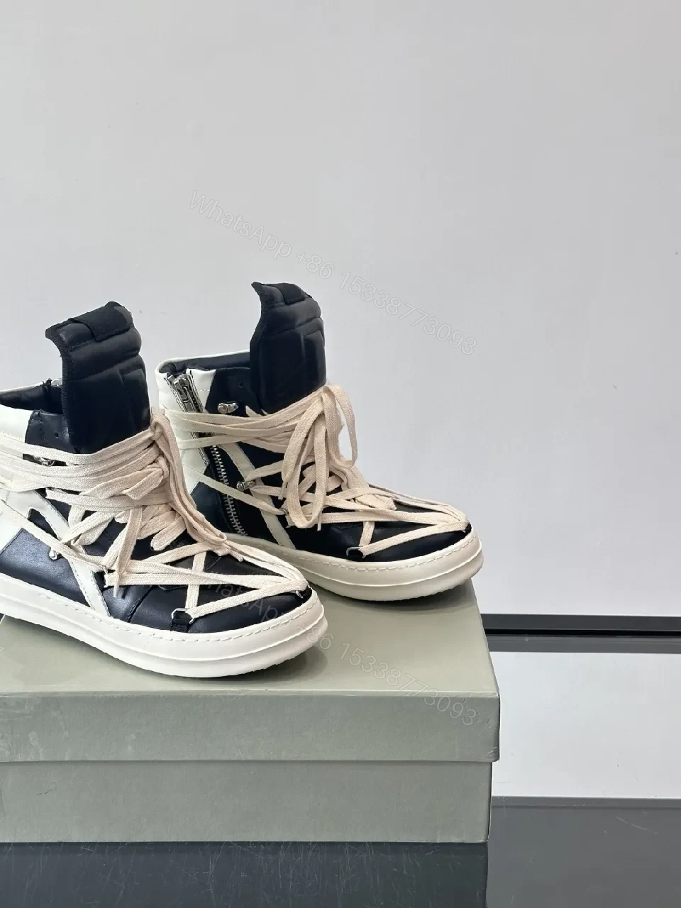 View 4 of Bold Black & Off-White High-Top with Architectural Straps