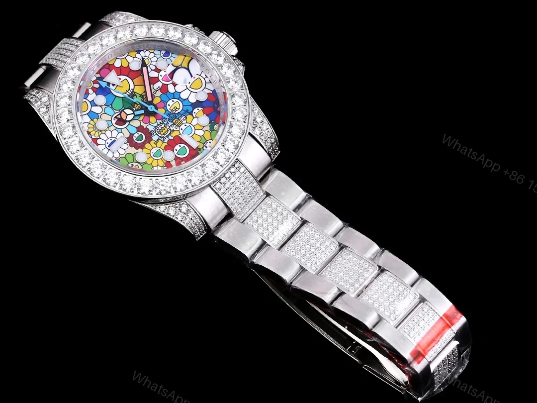 View 4 of Rolex Submariner Colorful Dial Diamond Replica 42MM Exclusive Full Pavé Oyster Bracelet RG-ROLEX-SUB-COLOR-DIAMOND-42