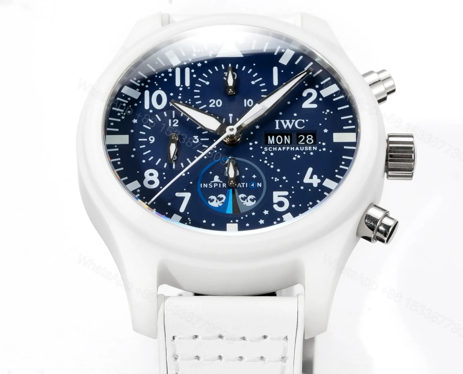 View 3 of IWC White Ceramic Pilot Chronograph Blue Dial White Strap Ultimate 44MM IWC-CER-PIL-CHR-BLU44-WH
