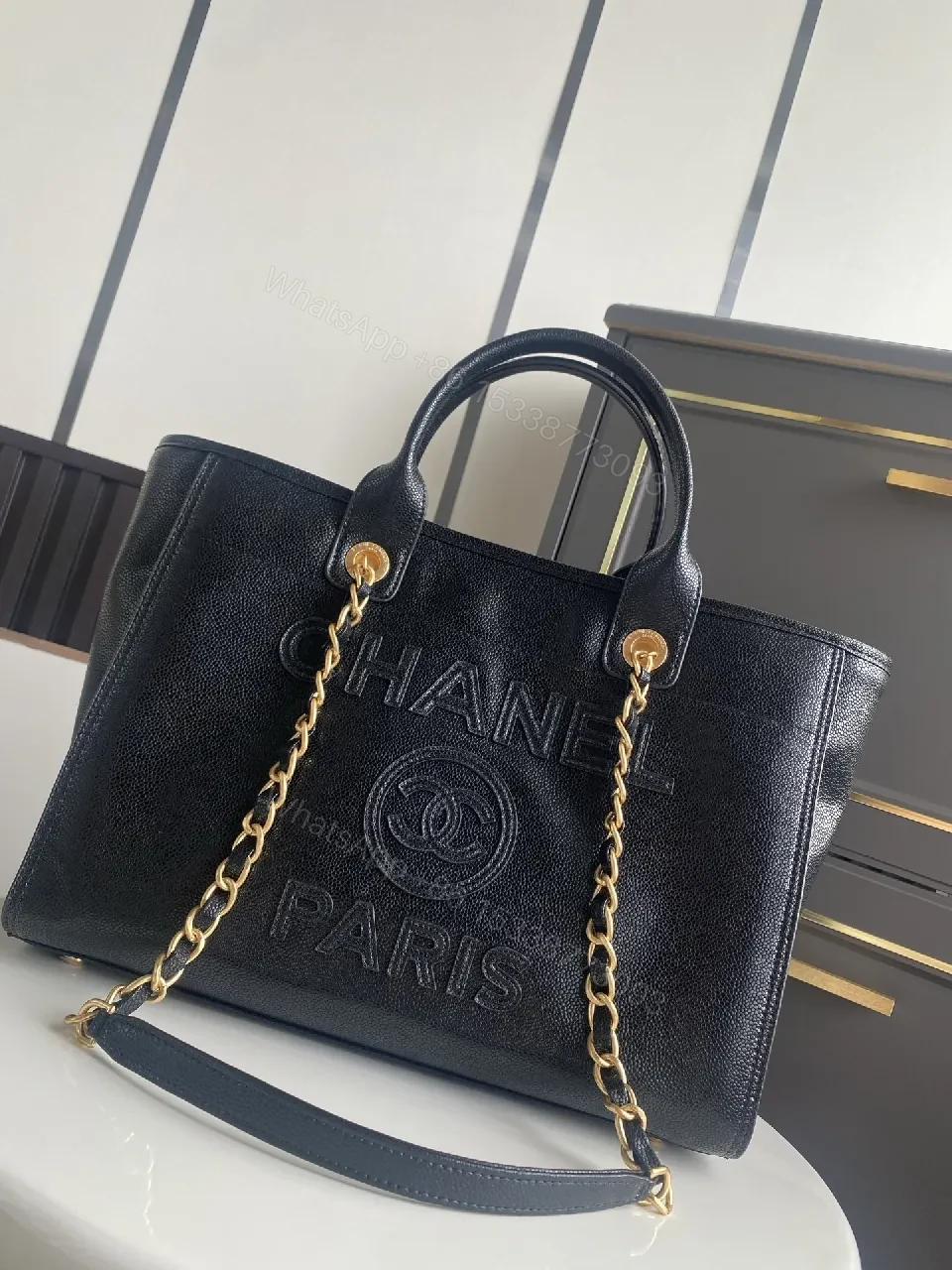 View 2 of Chic Black Pebbled Leather Tote — Structured Everyday Lux