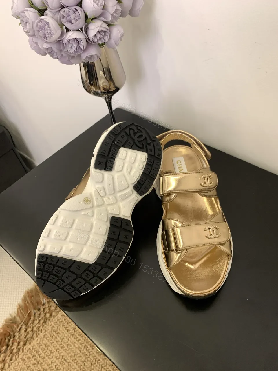 View 4 of Gold Metallic Slip-On Sneakers with Chunky Sole, Luxe Comfort