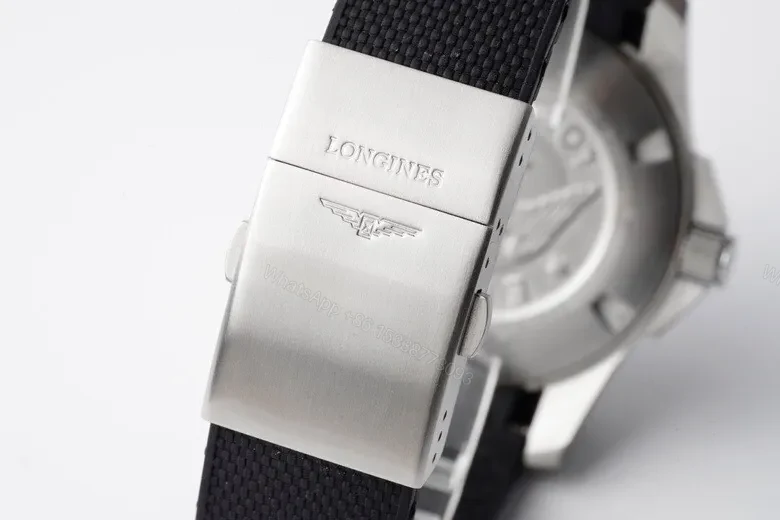 View 7 of Longines Conquest Black Dial Automatic Watch with Stainless Steel Case and Rubber Strap